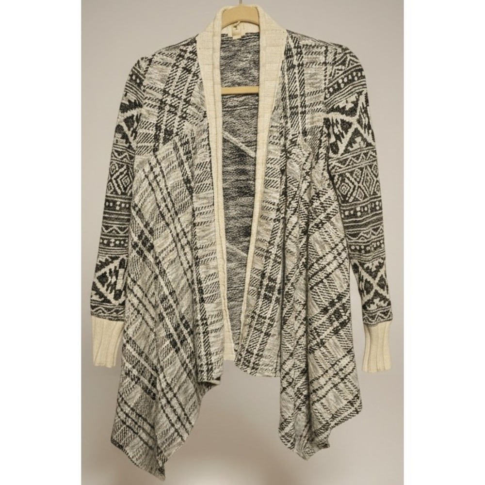 Tiny‎ Anthropologie Womens XS Draped Cardigan Sweater Gray Tribal Aztec Open